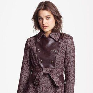 Via Spiga Belted Double Breasted Coat with Faux Leather Trim